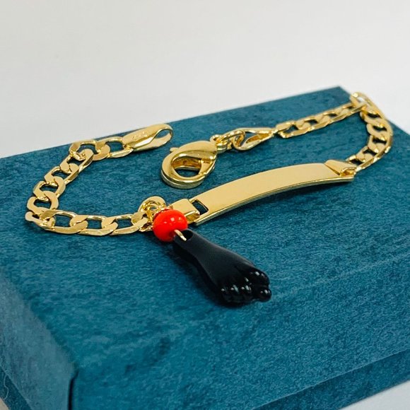 Gold Filled Baby Children ID Bracelet/Good Luck & Proteccion Azabache Bracelet. - Picture 4 of 8